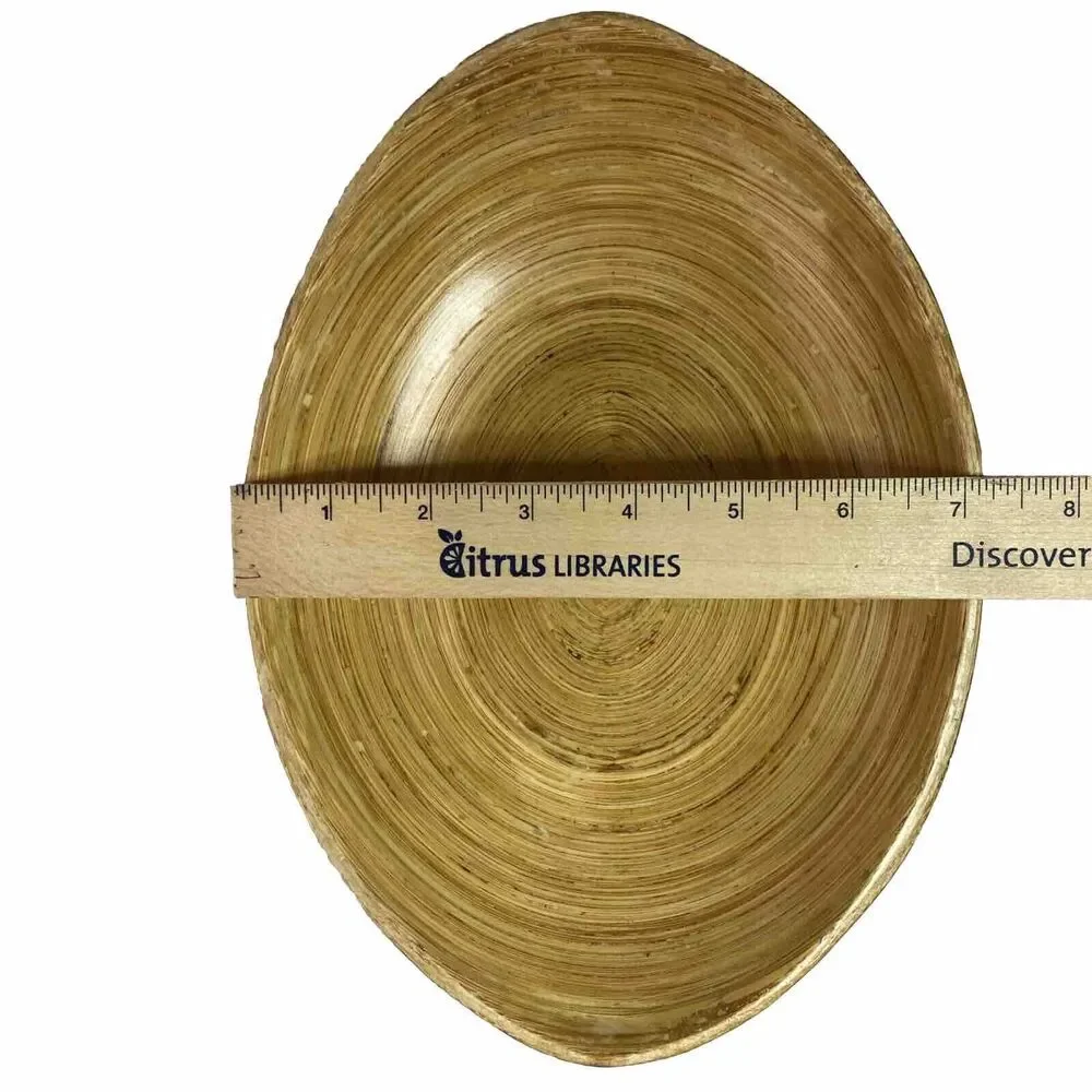 VTG Bamboo Dough Bowl Decor Serving Oval Carved Wood Grain Boho Cottage Gorpcore